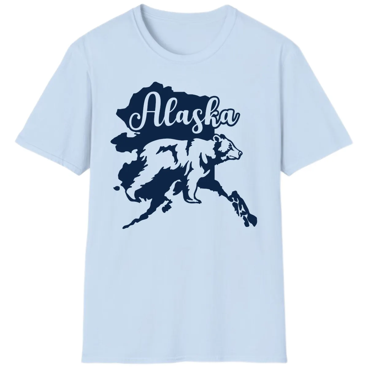 Alaska Bear Map Design T-Shirt in Light Blue