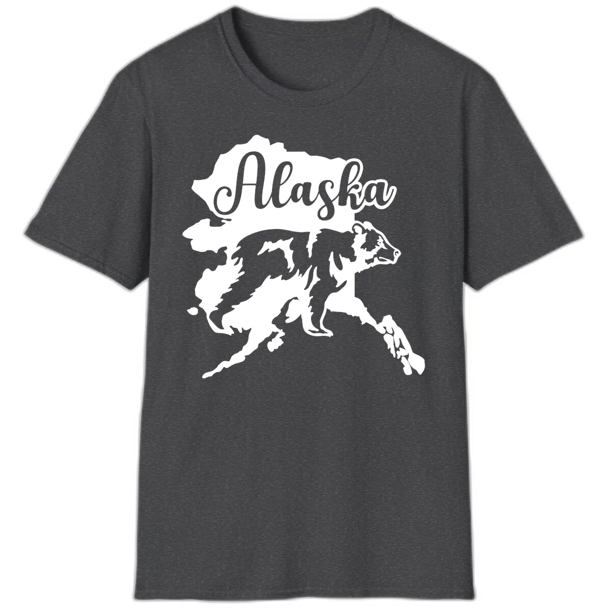 Alaska Bear Map Design T-Shirt in Dark Heather