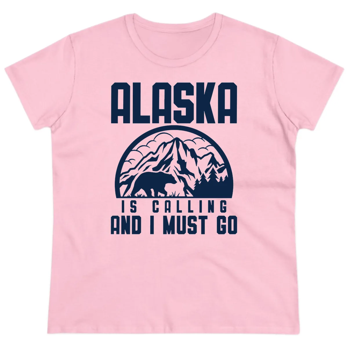 Alaska Is Calling And I Must Go Ladies Tee in Light Pink
