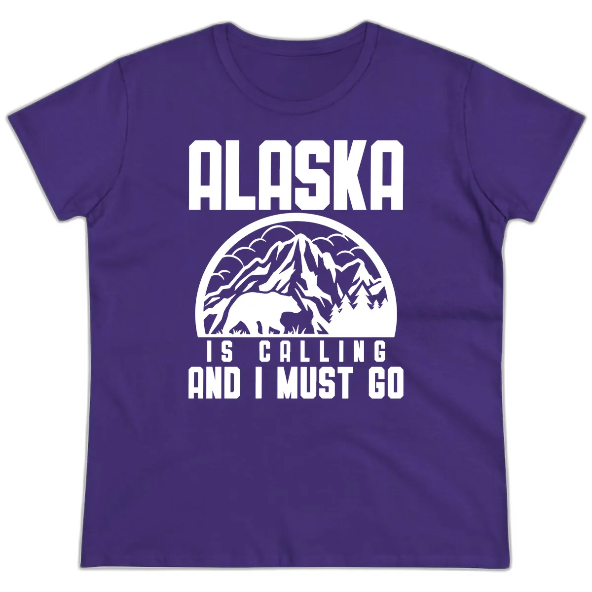 Alaska Is Calling And I Must Go Ladies Tee in Purple