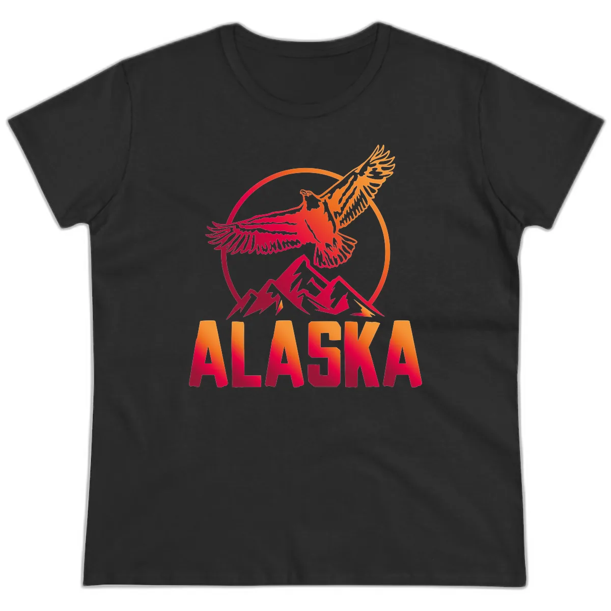 Soaring Eagle Alaska Mountains Ladies Tee in Black