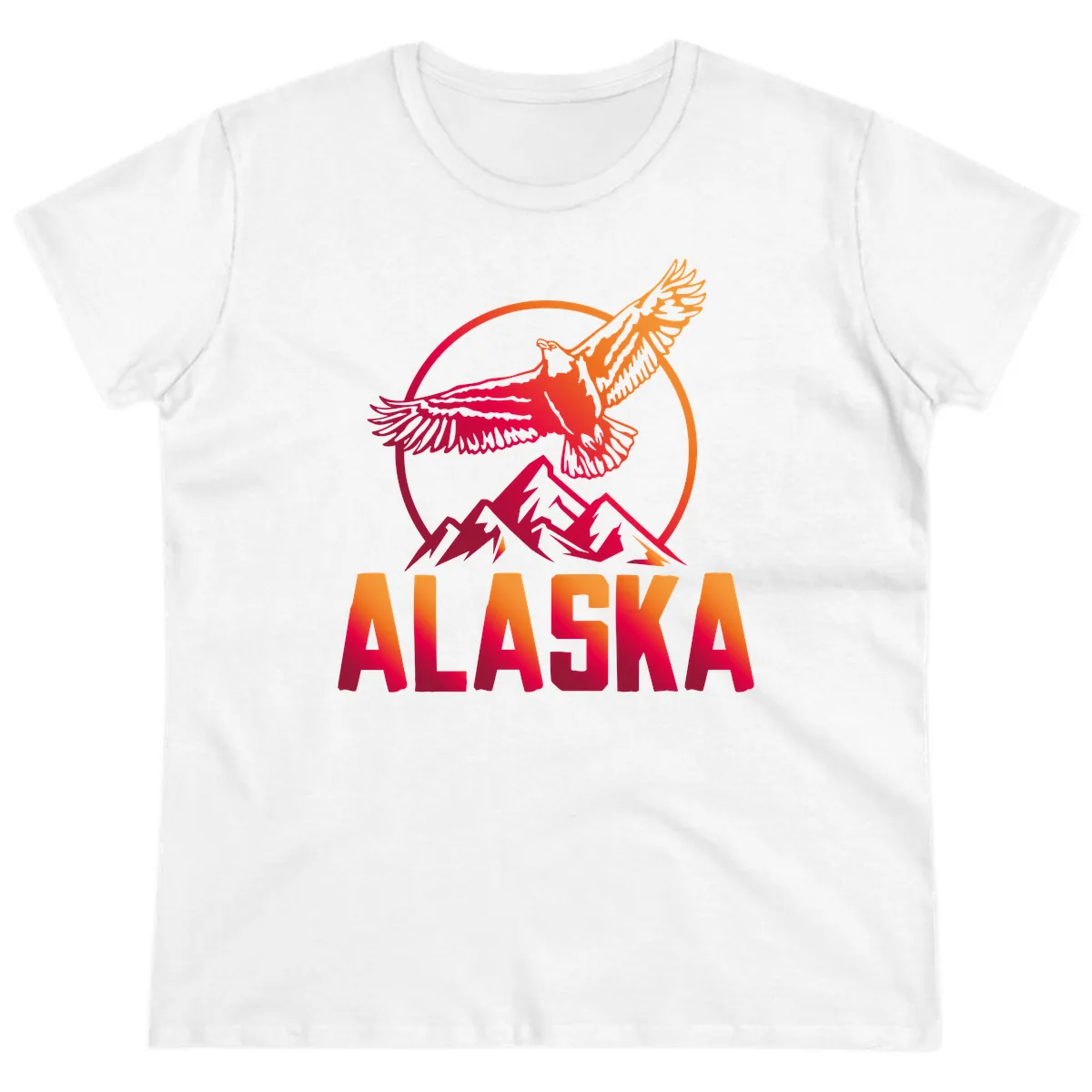 Soaring Eagle Alaska Mountains Ladies Tee in White