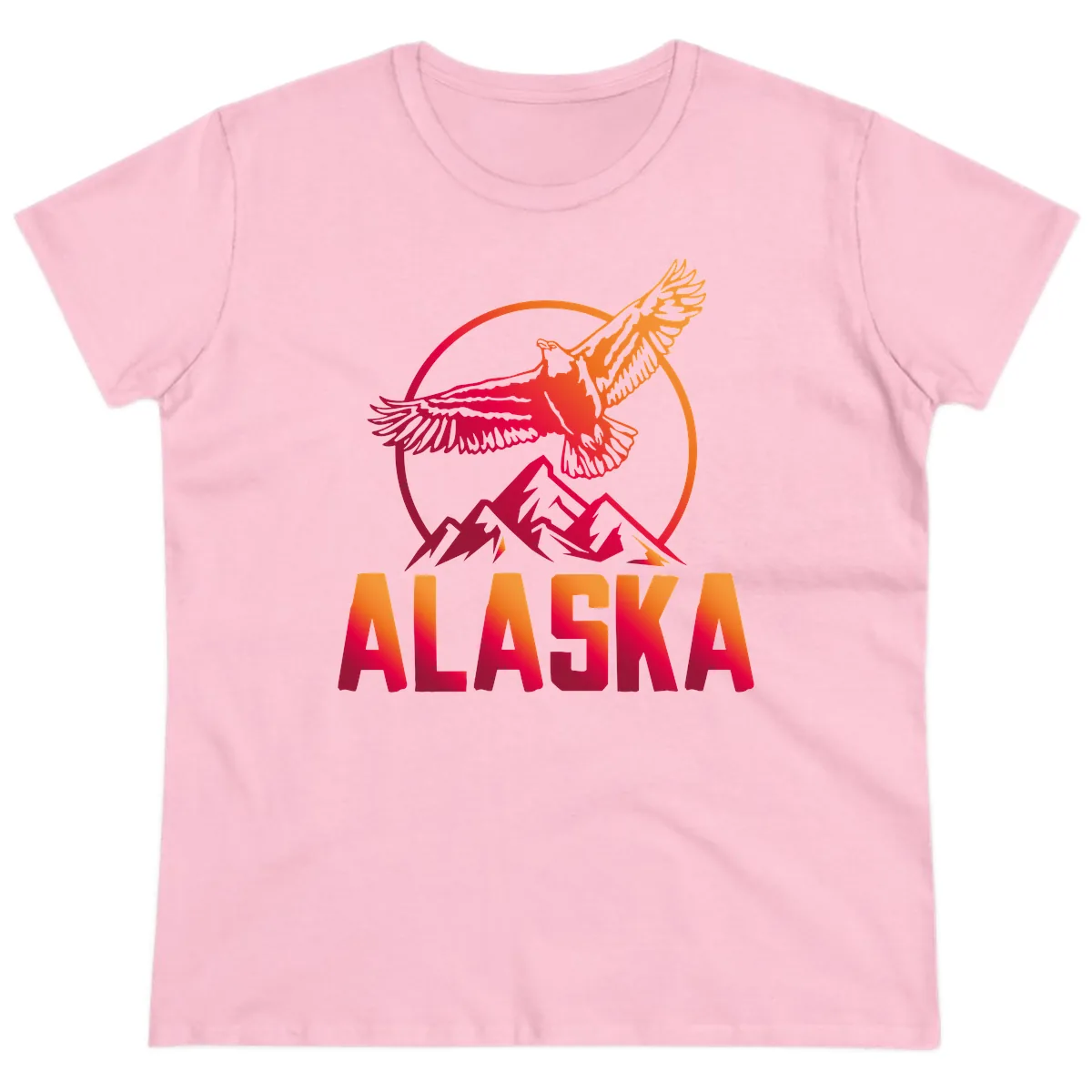 Soaring Eagle Alaska Mountains Ladies Tee in Light Pink