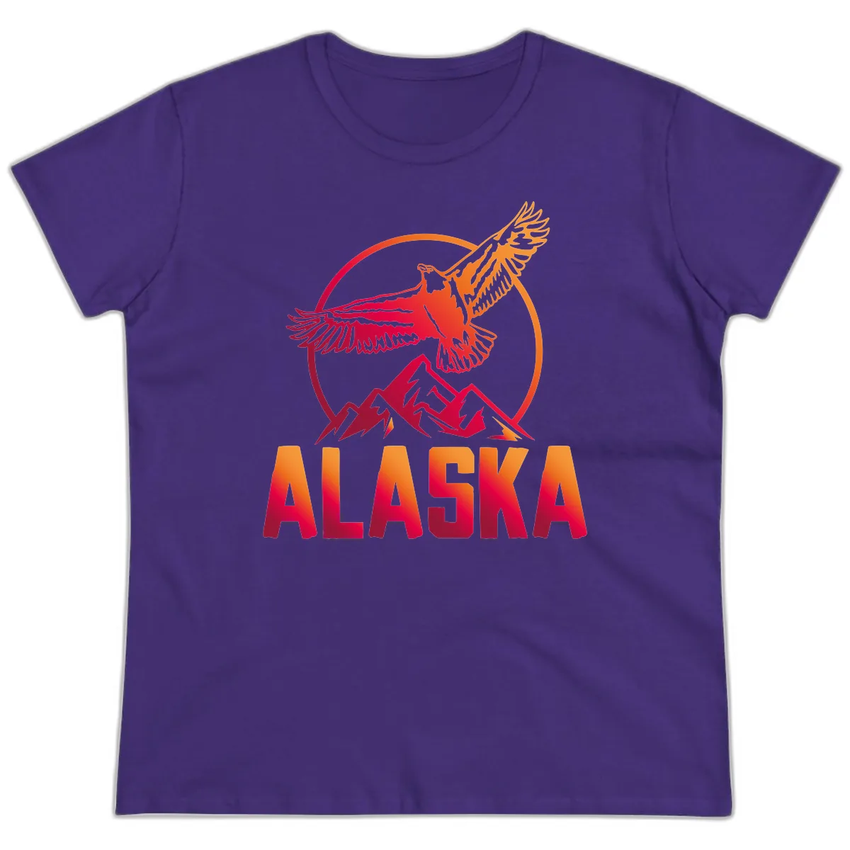 Soaring Eagle Alaska Mountains Ladies Tee in Purple