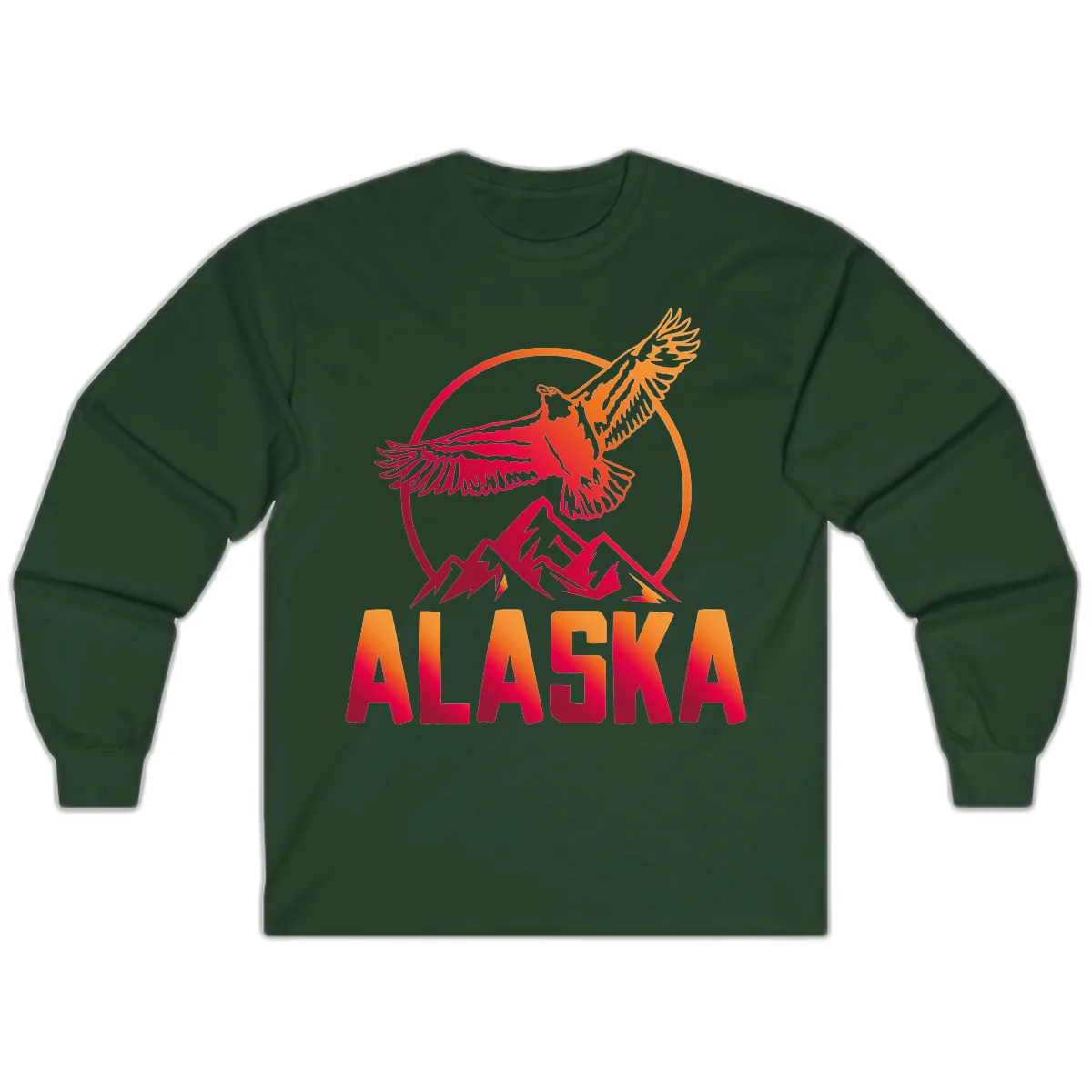 Soaring Eagle Alaska Mountains Long Sleeve in Forest Green
