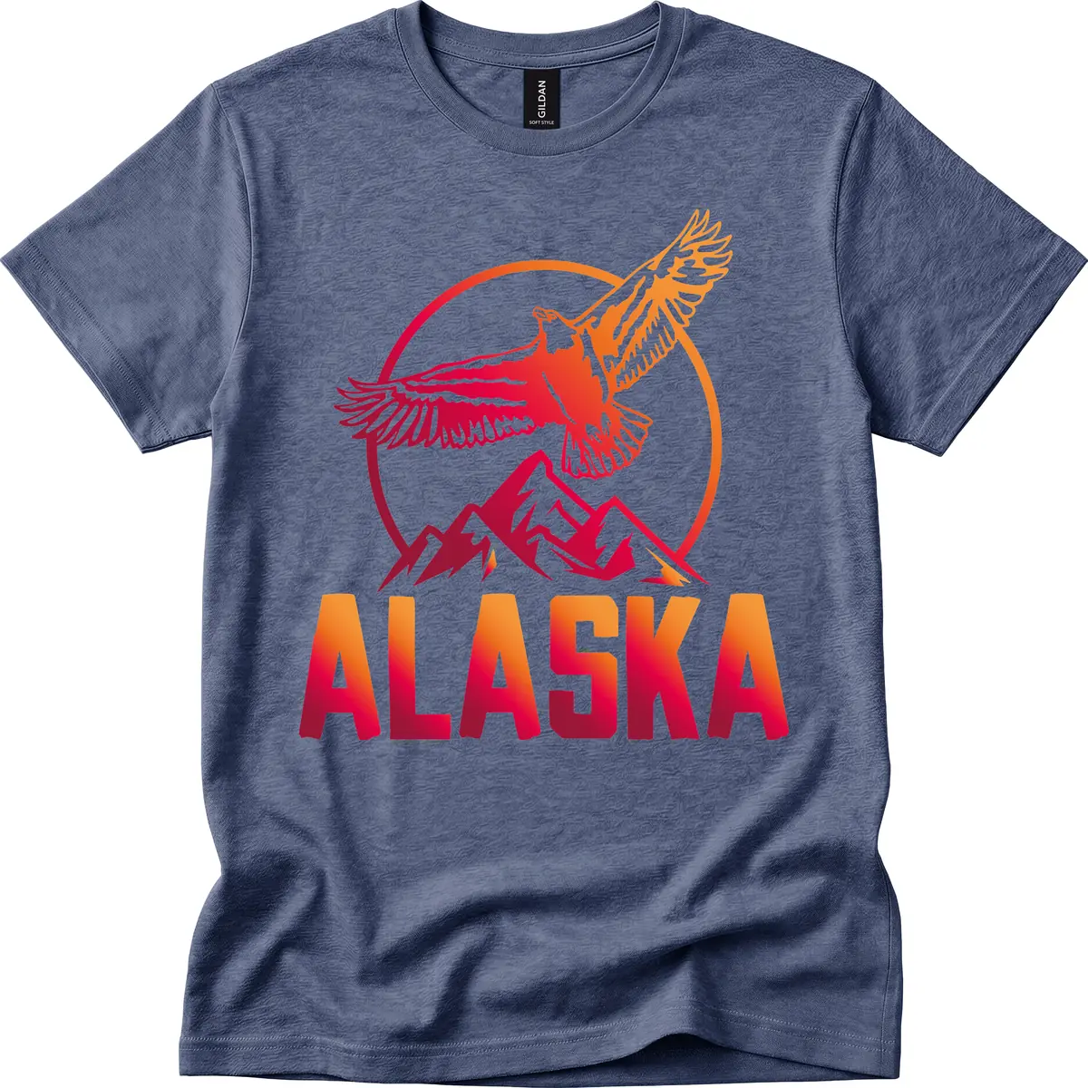 Soaring Eagle Alaska Mountains T-Shirt in Heather Navy