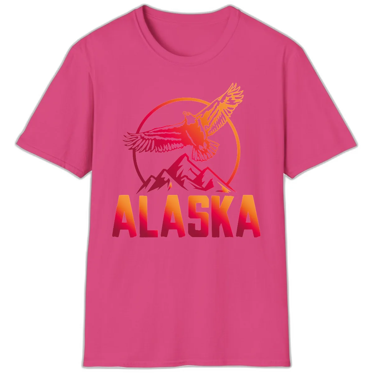 Soaring Eagle Alaska Mountains T-Shirt in Heliconia