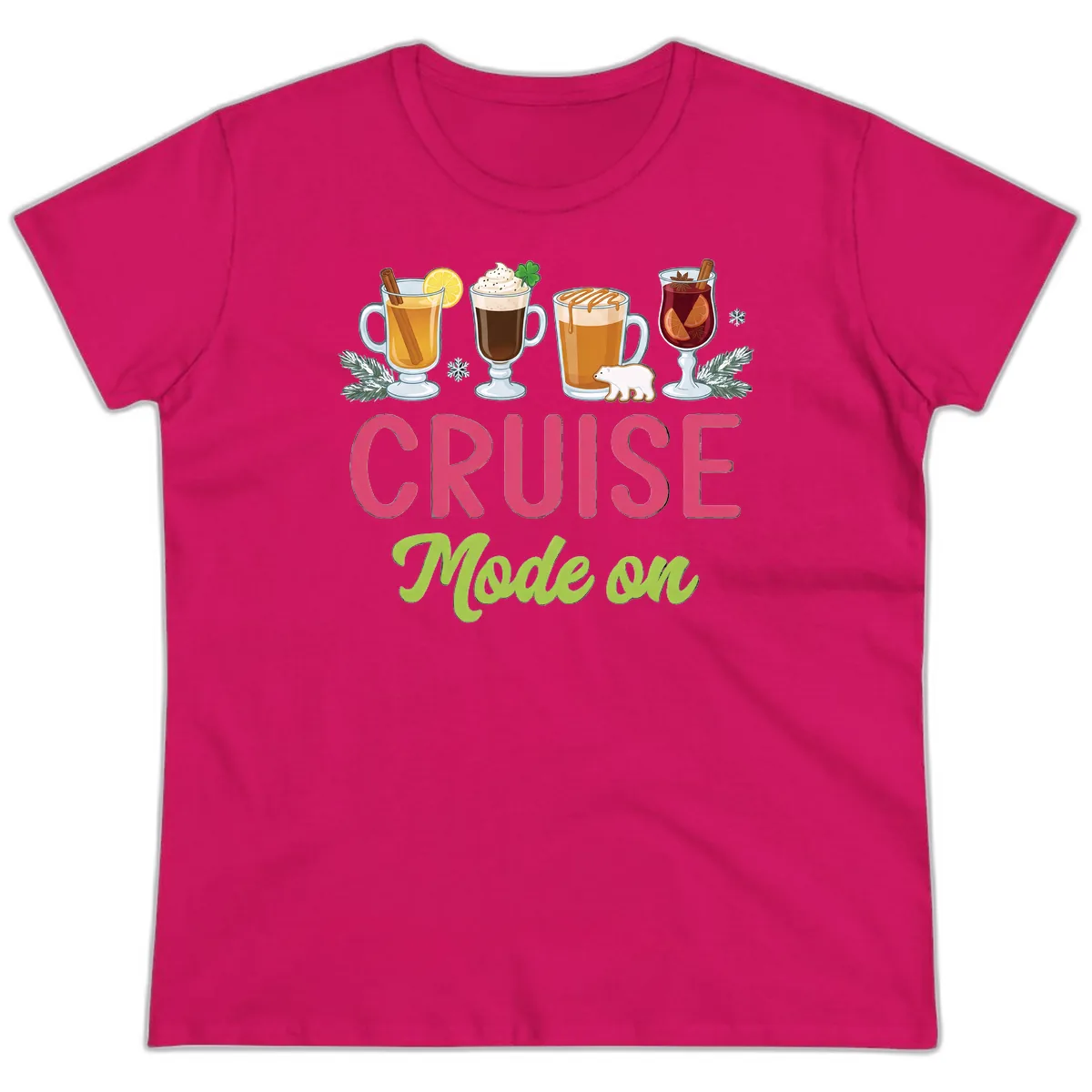 Cruise Mode On Ladies Tee in Heliconia