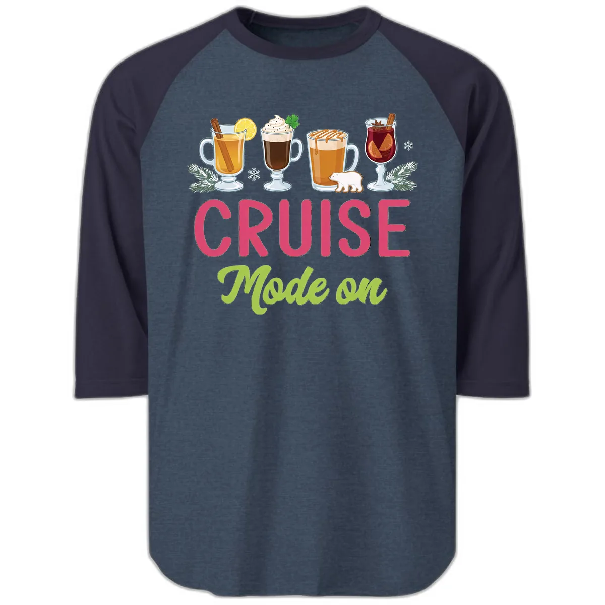 Cruise Mode On Raglan 3/4 in Heather Denim Navy