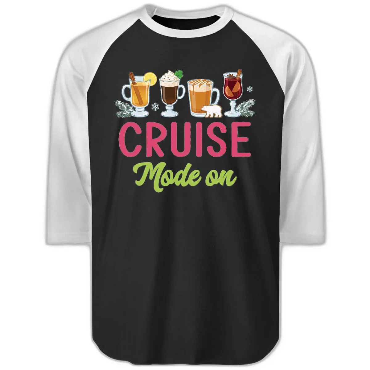 Cruise Mode On Raglan 3/4 in Black White