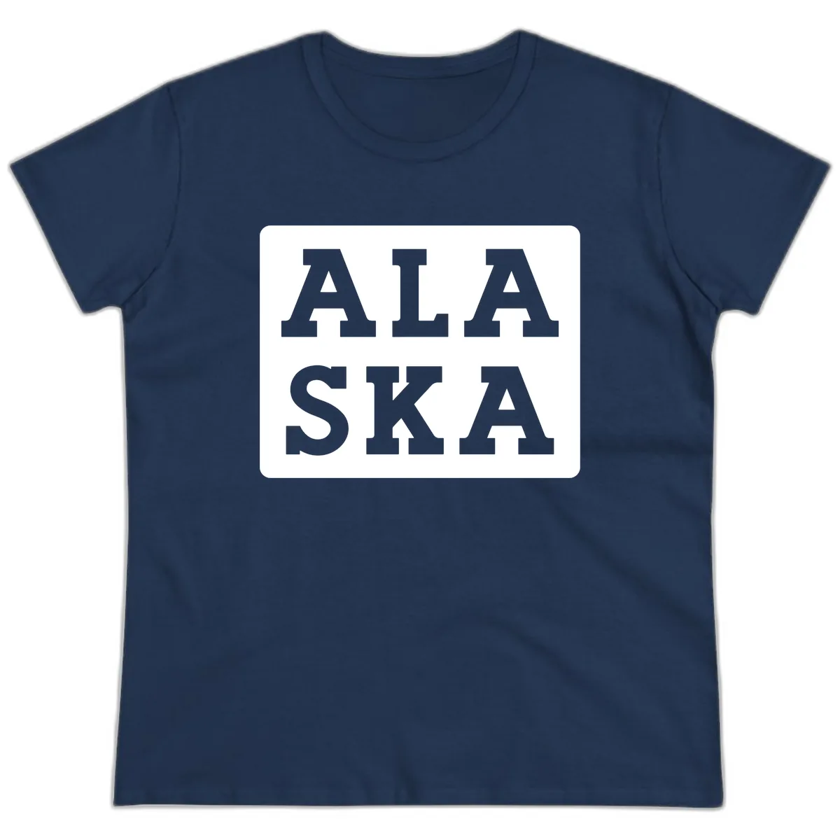 Alaska Cruise Pun Lettering Design Ladies Tee in Navy