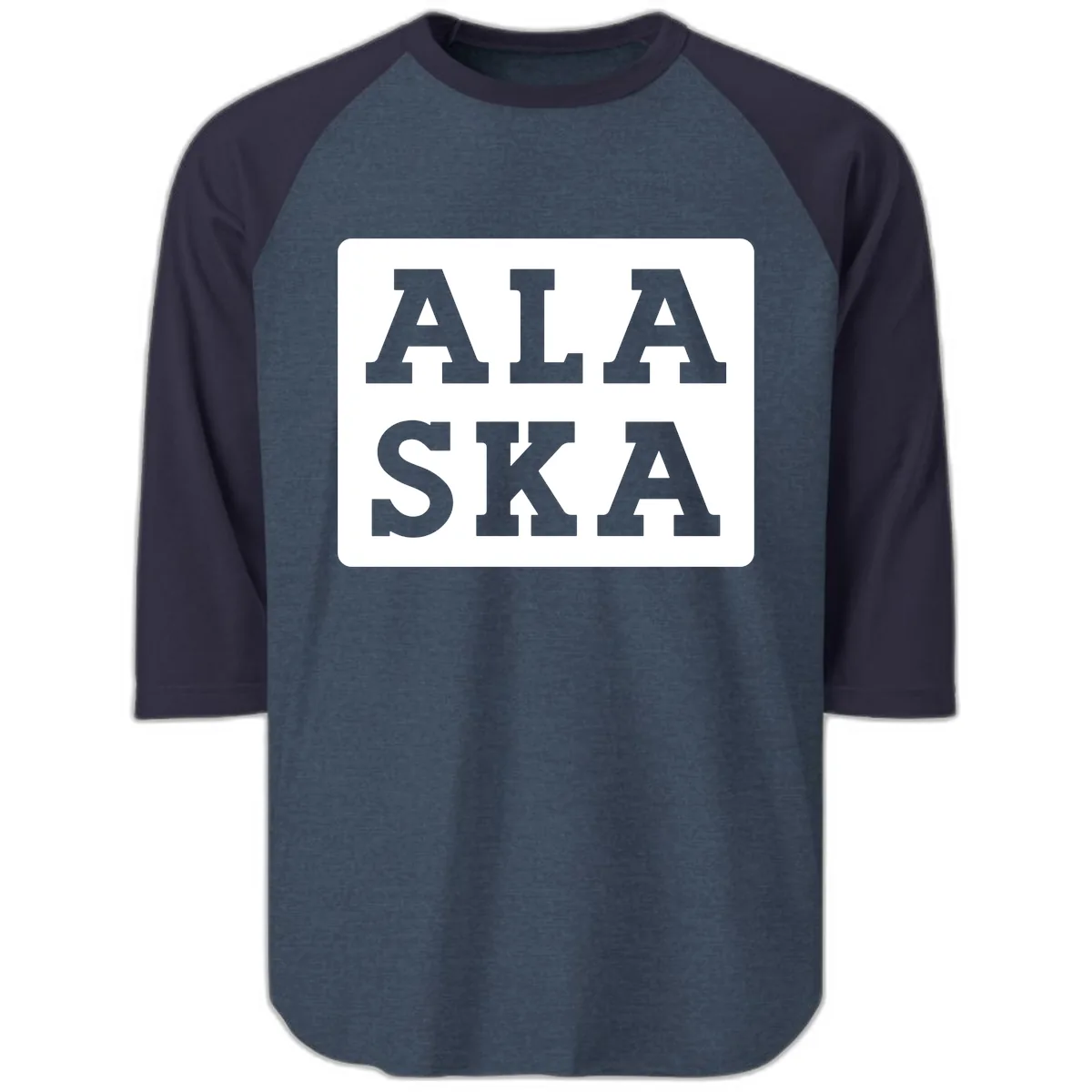 Alaska Cruise Pun Lettering Design Raglan 3/4 in Heather Denim Navy