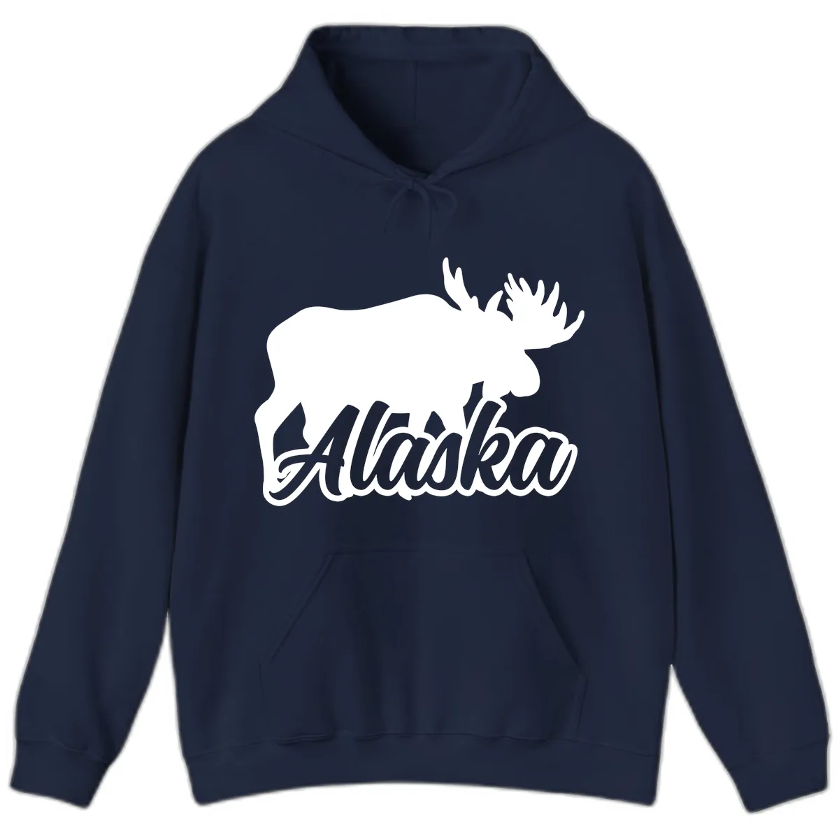Moose Alaska Silhouette Design Hoodie in Navy