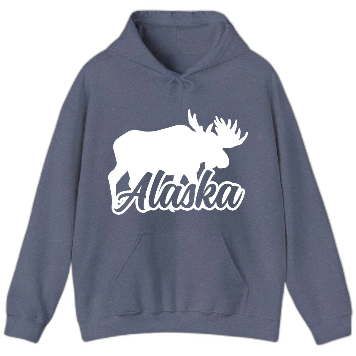 Moose Alaska Silhouette Design Hoodie in Heather Navy