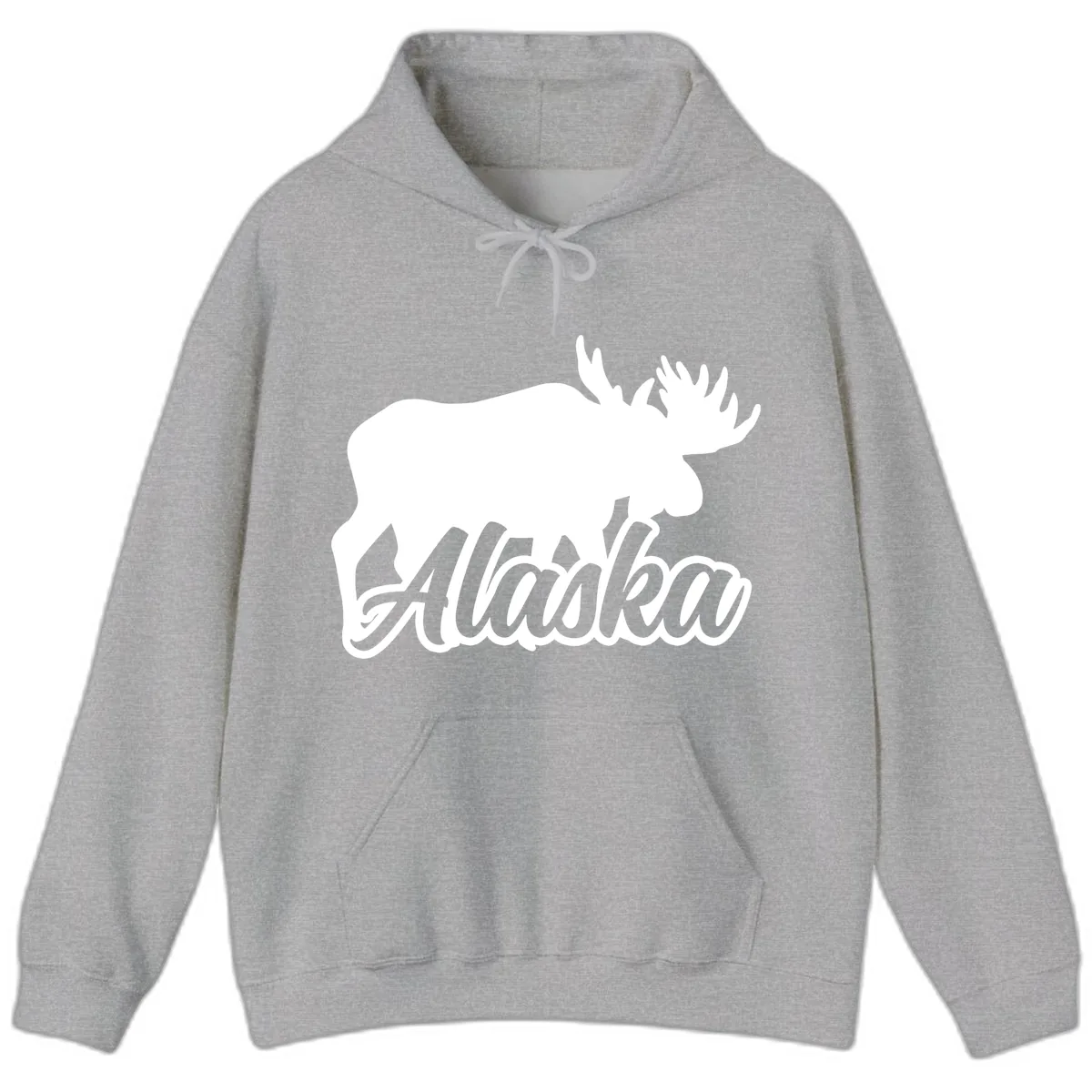 Moose Alaska Silhouette Design Hoodie in Sport Grey