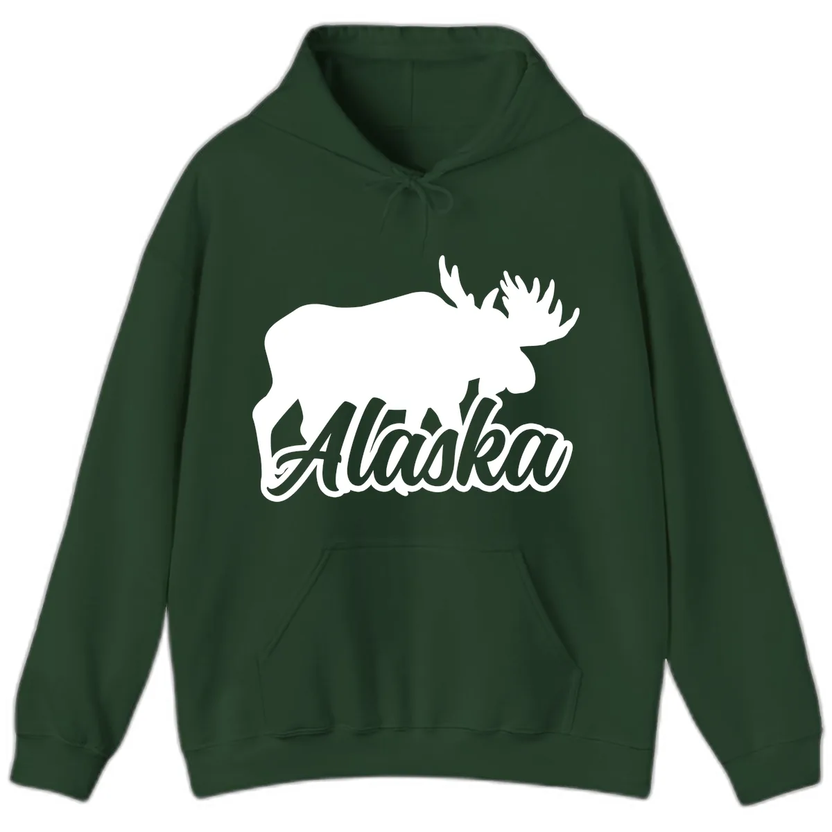 Moose Alaska Silhouette Design Hoodie in Forest Green