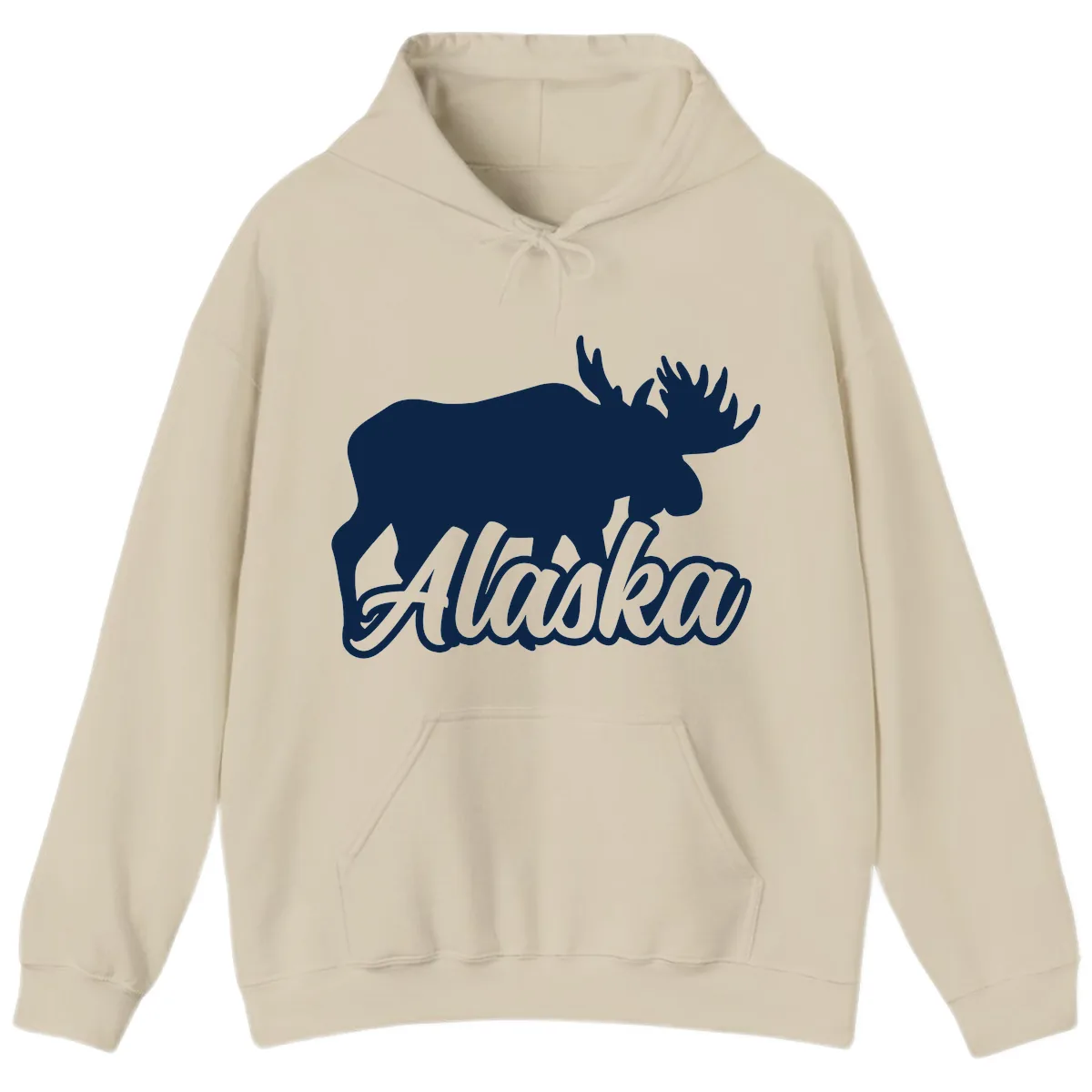Moose Alaska Silhouette Design Hoodie in Sand