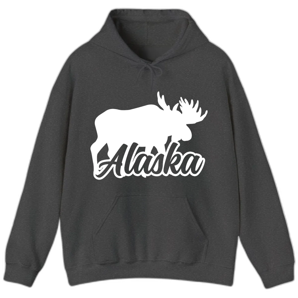 Moose Alaska Silhouette Design Hoodie in Dark Heather