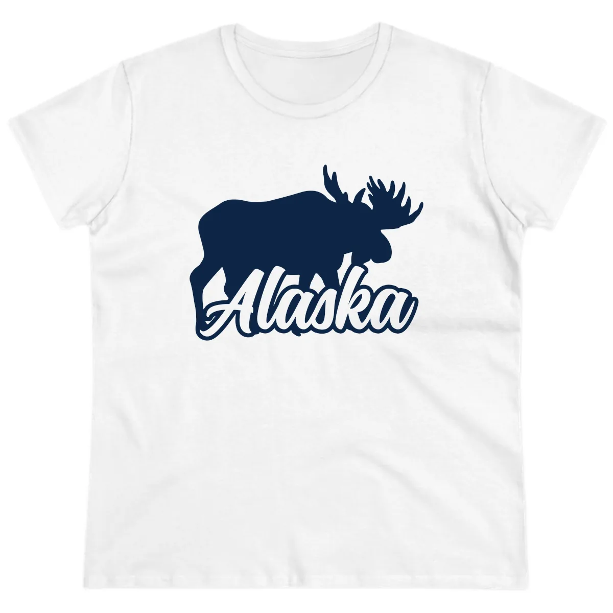 Moose Alaska Silhouette Design Ladies Tee in White