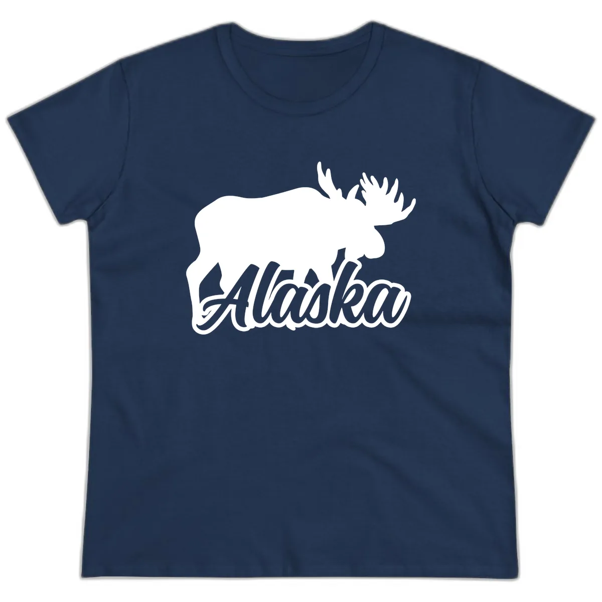 Moose Alaska Silhouette Design Ladies Tee in Navy