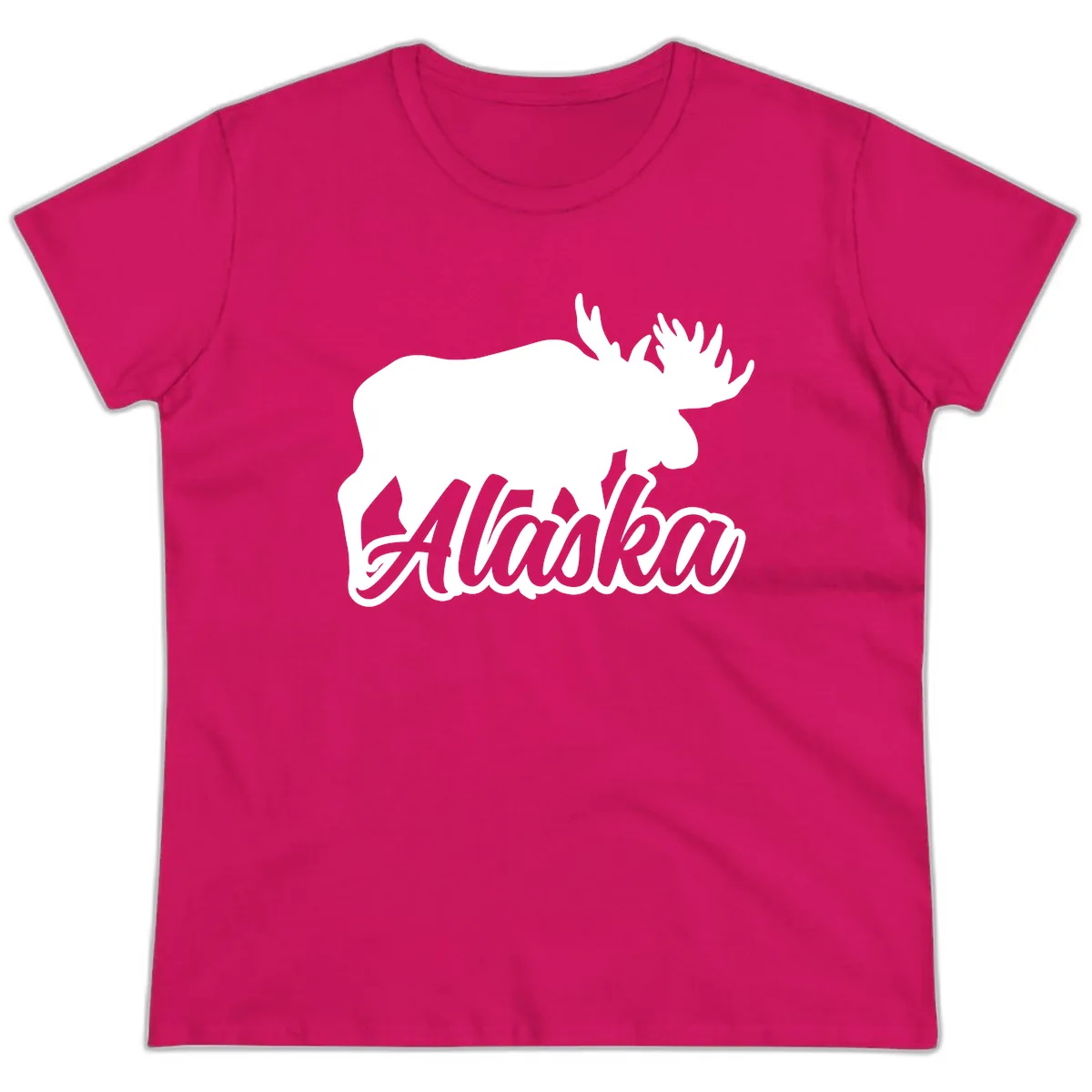 Moose Alaska Silhouette Design Ladies Tee in Heliconia
