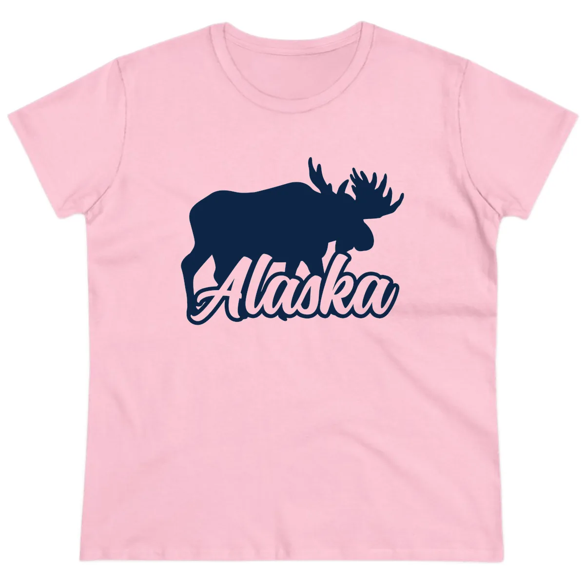 Moose Alaska Silhouette Design Ladies Tee in Light Pink