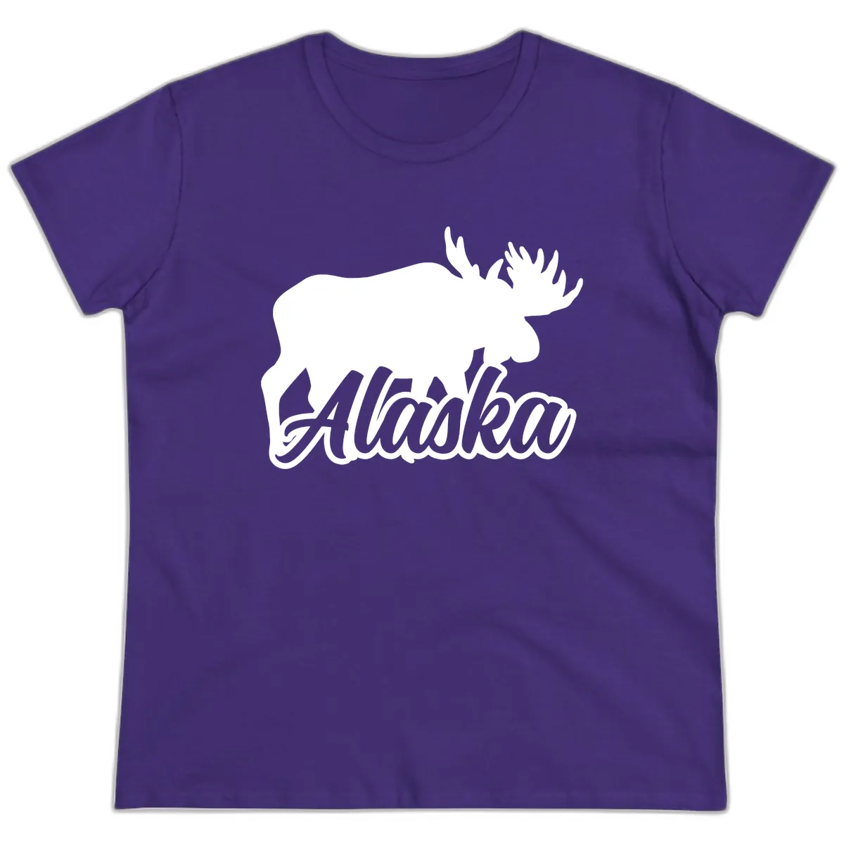 Moose Alaska Silhouette Design Ladies Tee in Purple