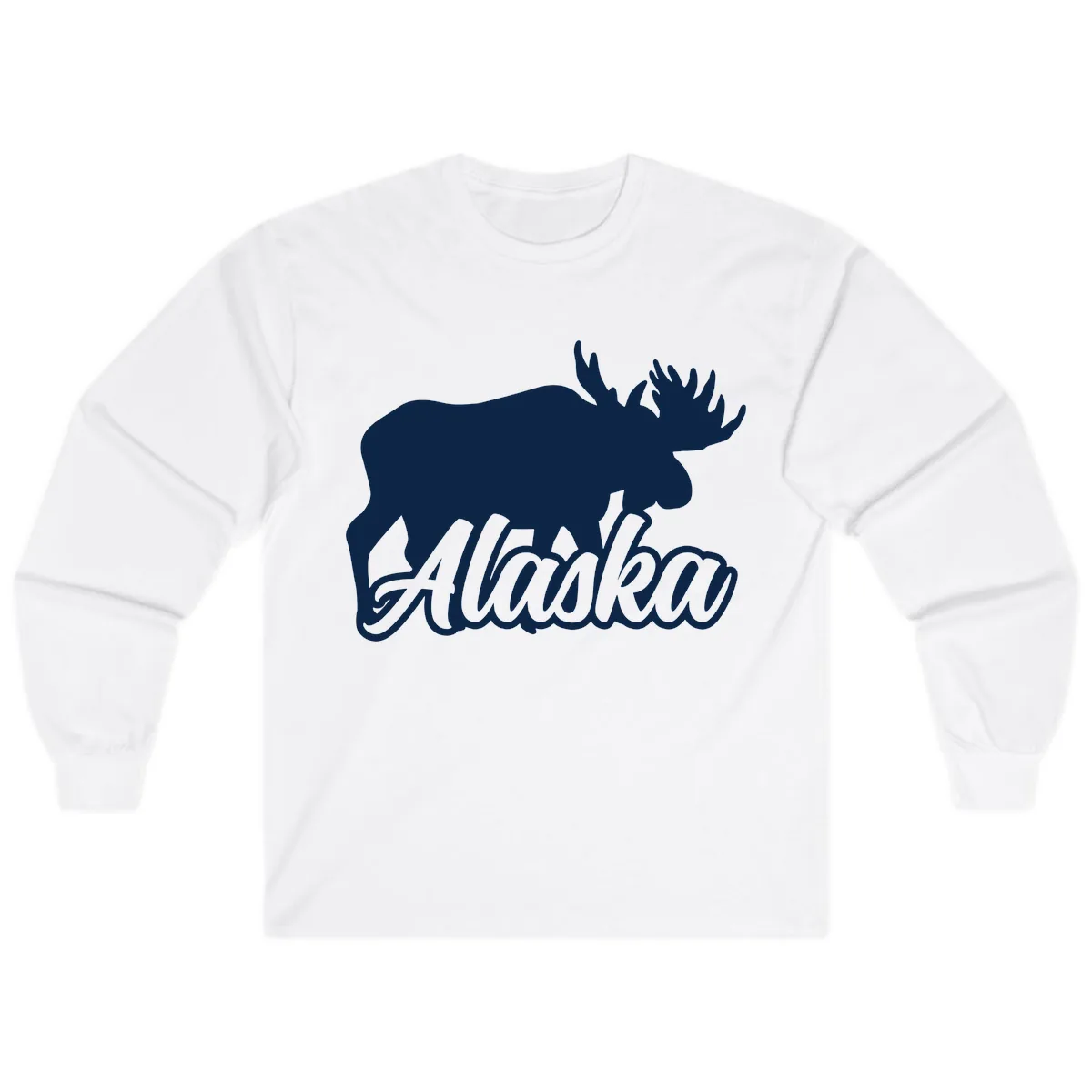 Moose Alaska Silhouette Design Long Sleeve in White