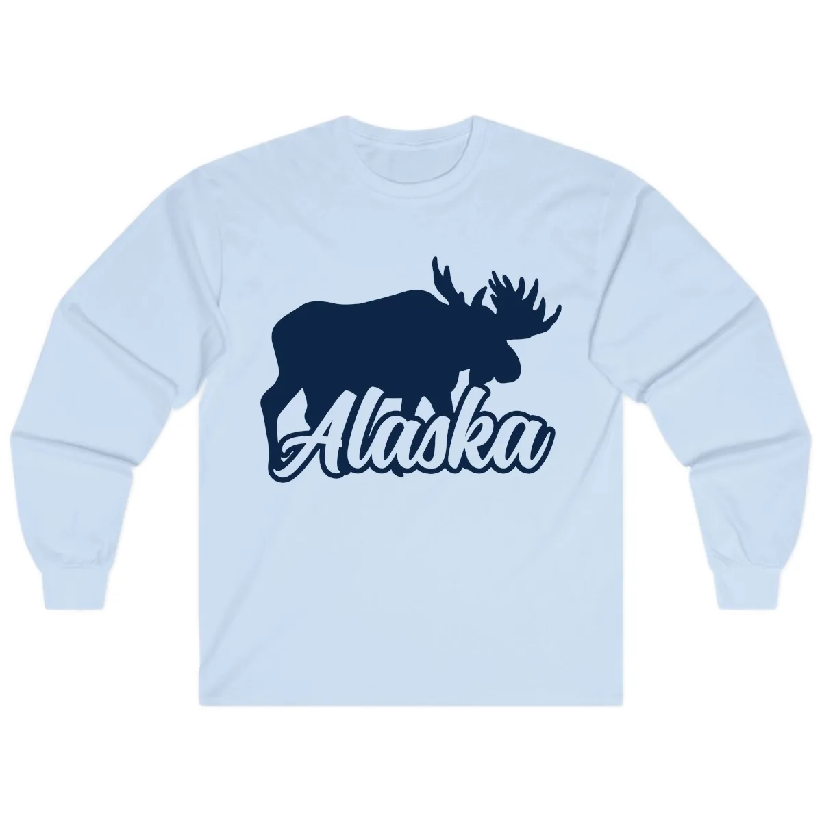 Moose Alaska Silhouette Design Long Sleeve in Light Blue