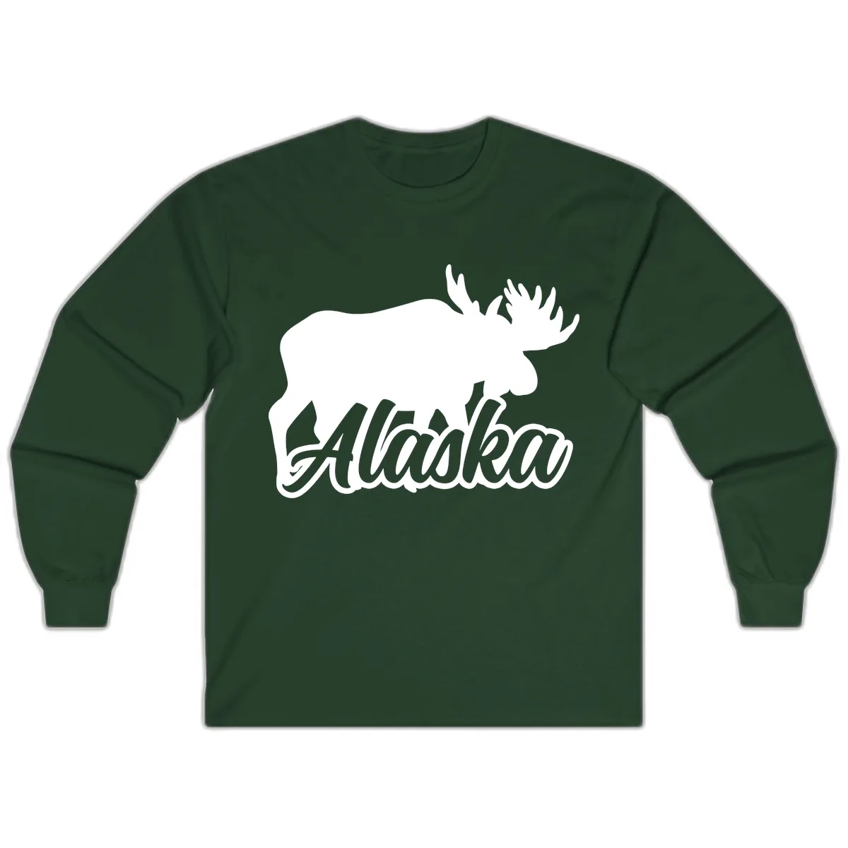 Moose Alaska Silhouette Design Long Sleeve in Forest Green