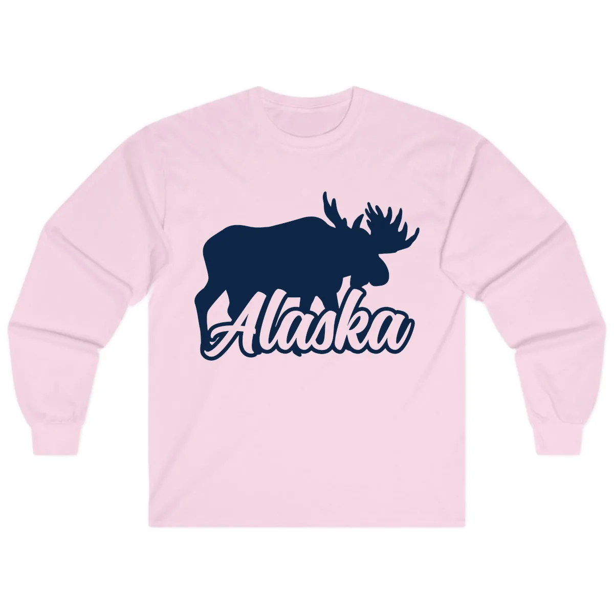 Moose Alaska Silhouette Design Long Sleeve in Light Pink