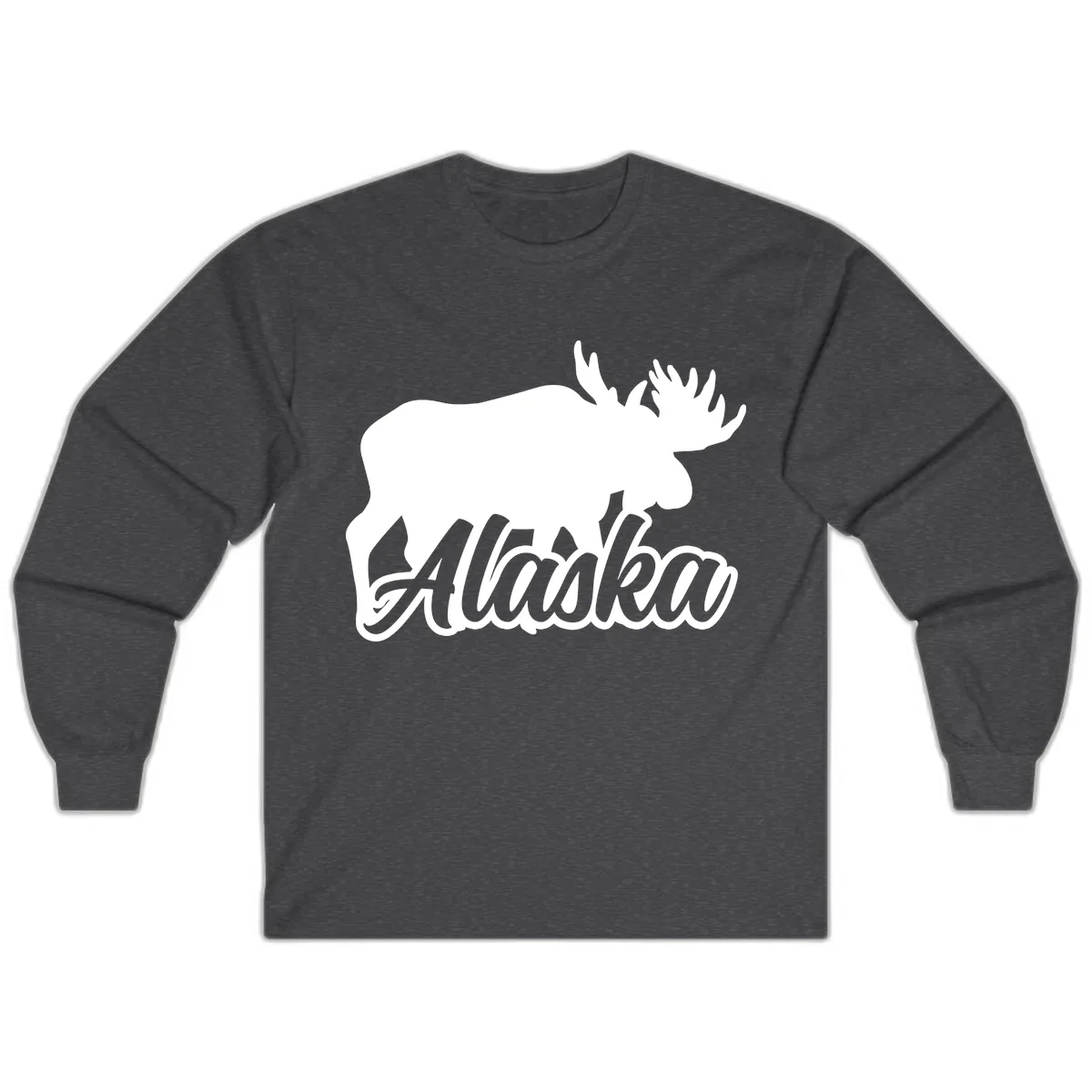 Moose Alaska Silhouette Design Long Sleeve in Dark Heather