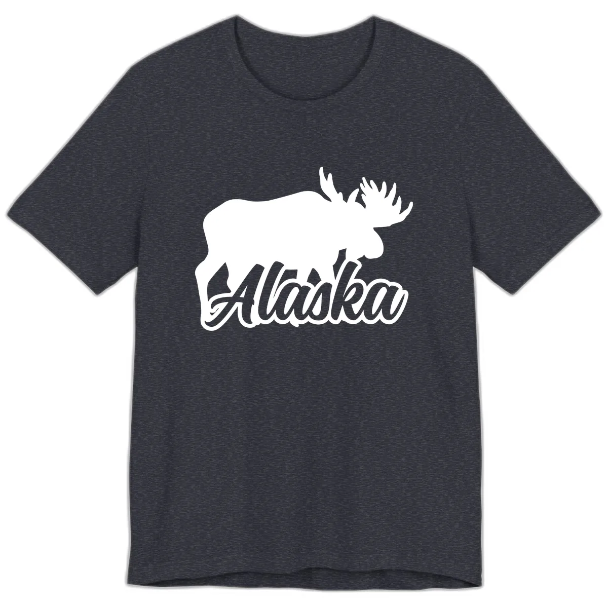 Moose Alaska Silhouette Design Premium T-Shirt in Heather Navy