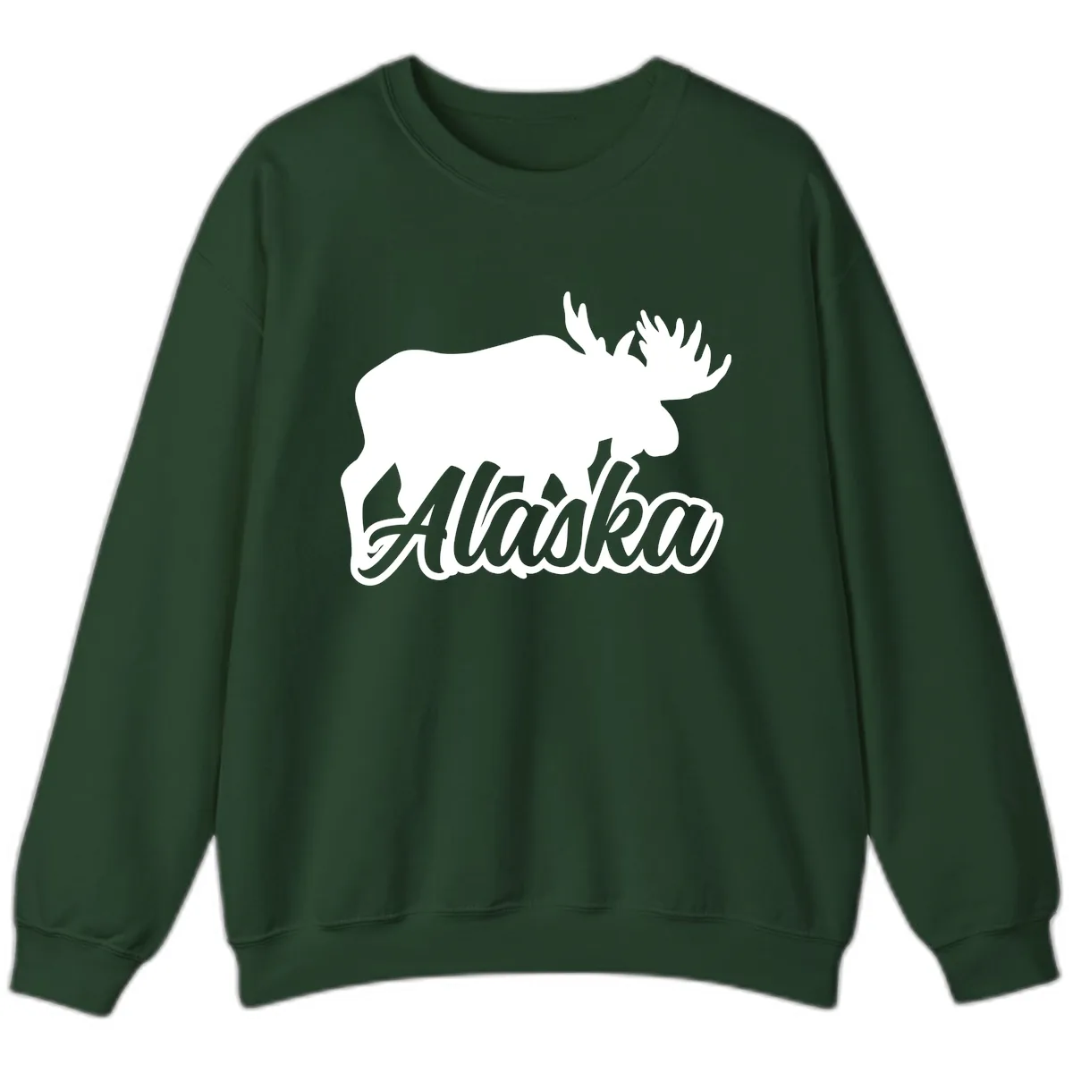 Moose Alaska Silhouette Design Sweatshirt in Forest Green