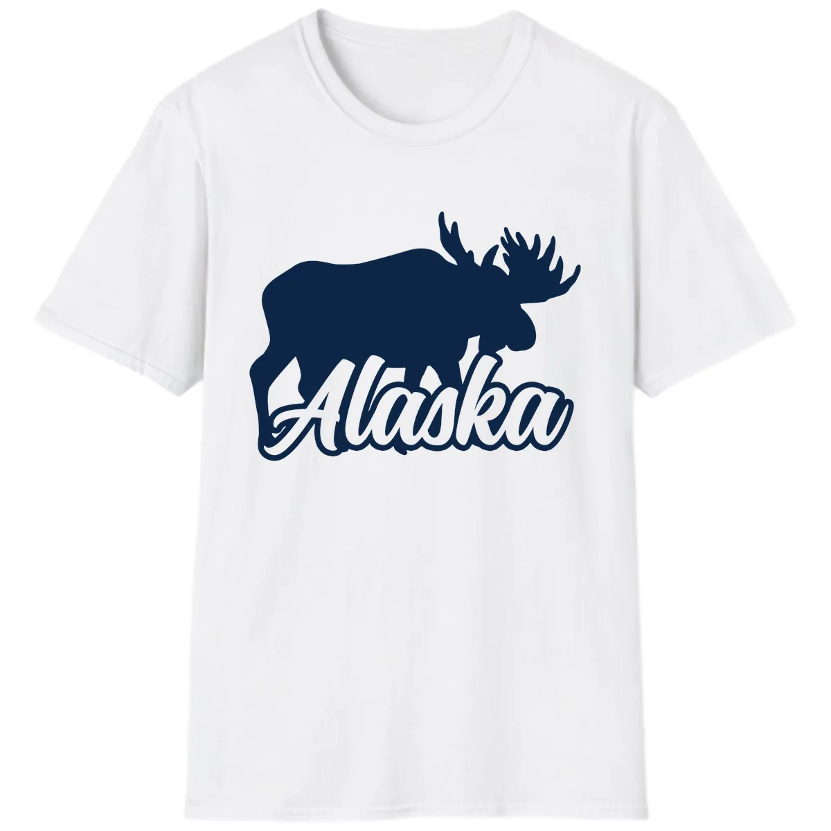 Moose Alaska Silhouette Design T-Shirt in White