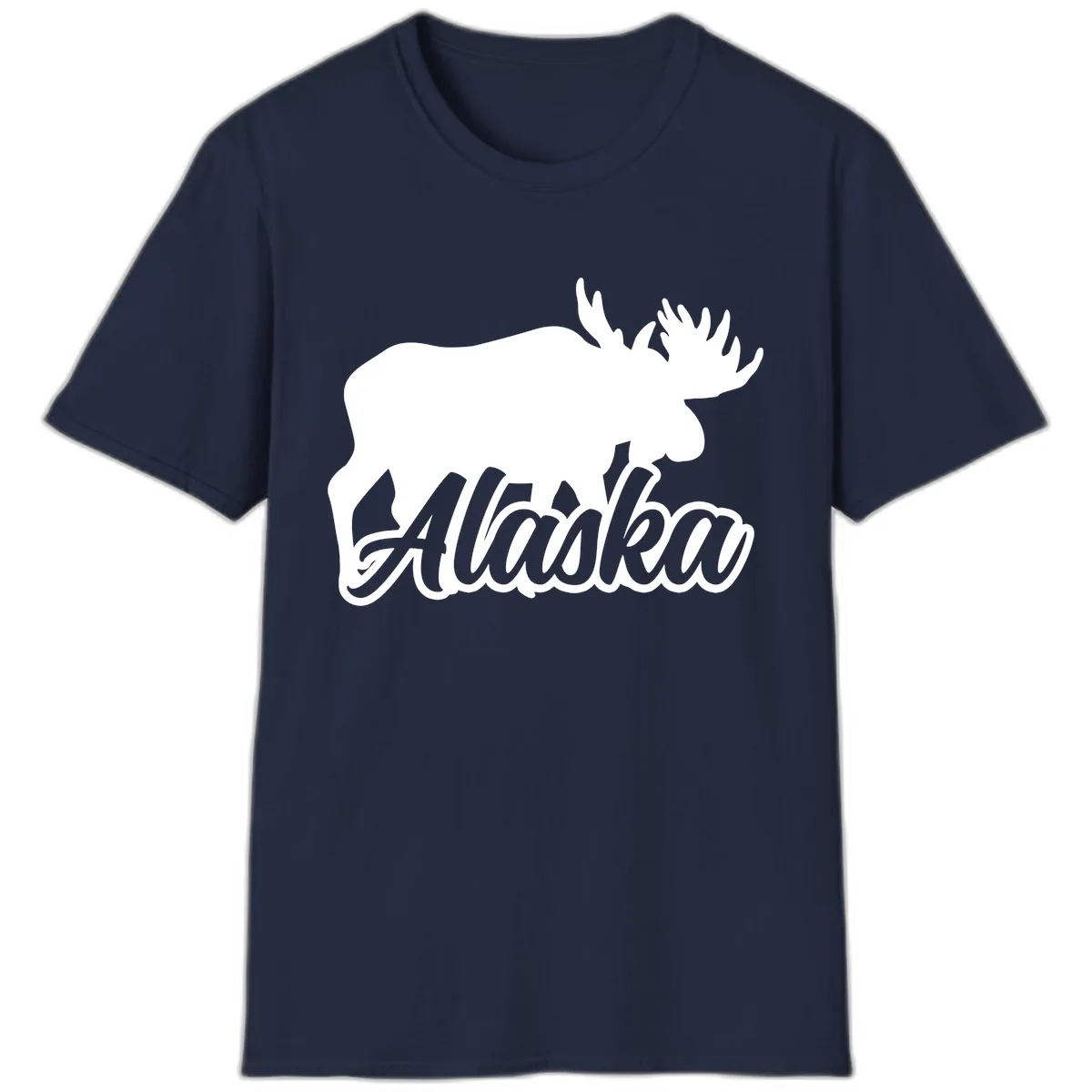 Moose Alaska Silhouette Design T-Shirt in Navy
