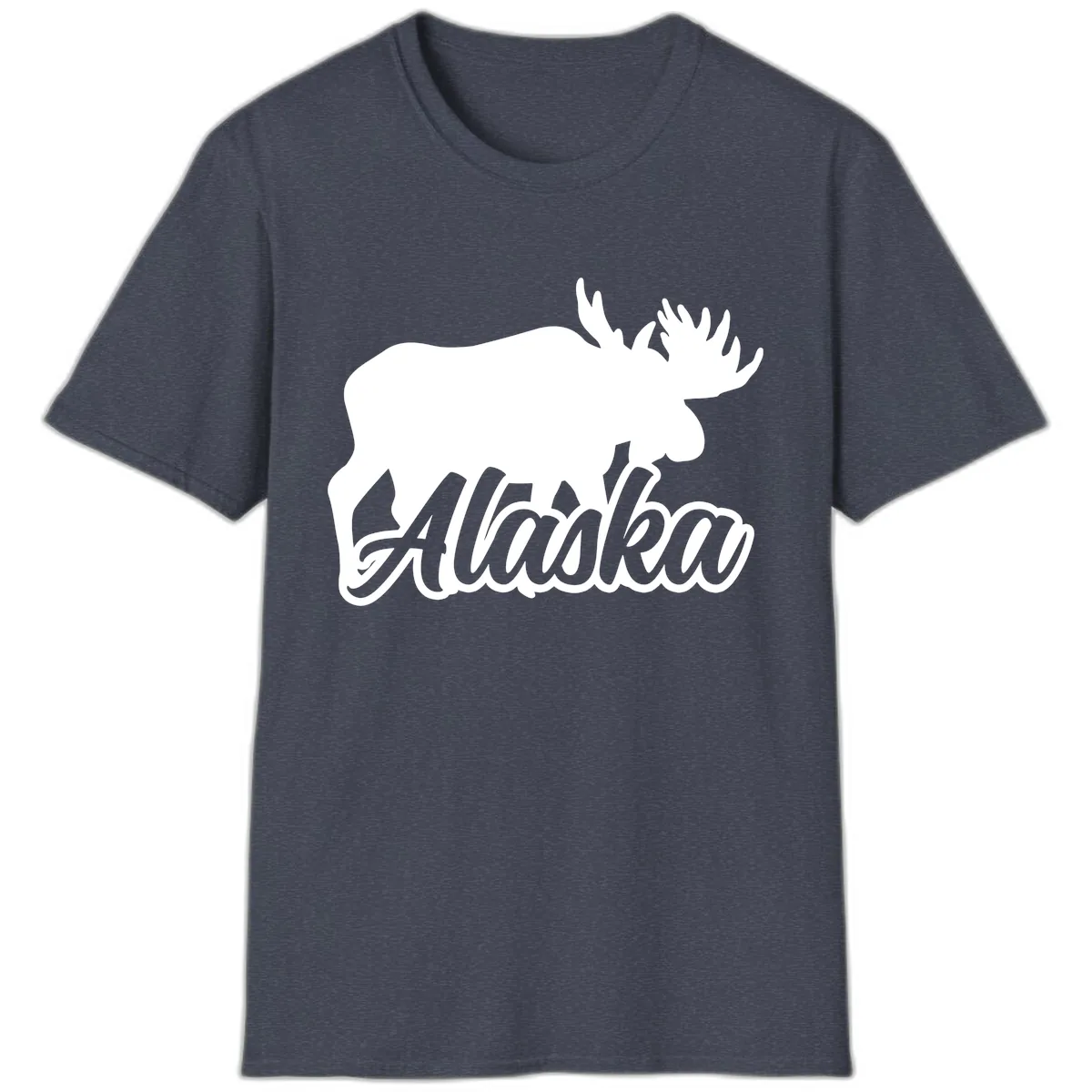 Moose Alaska Silhouette Design T-Shirt in Heather Navy