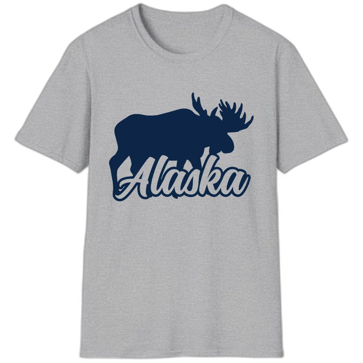 Moose Alaska Silhouette Design T-Shirt in Sport Grey