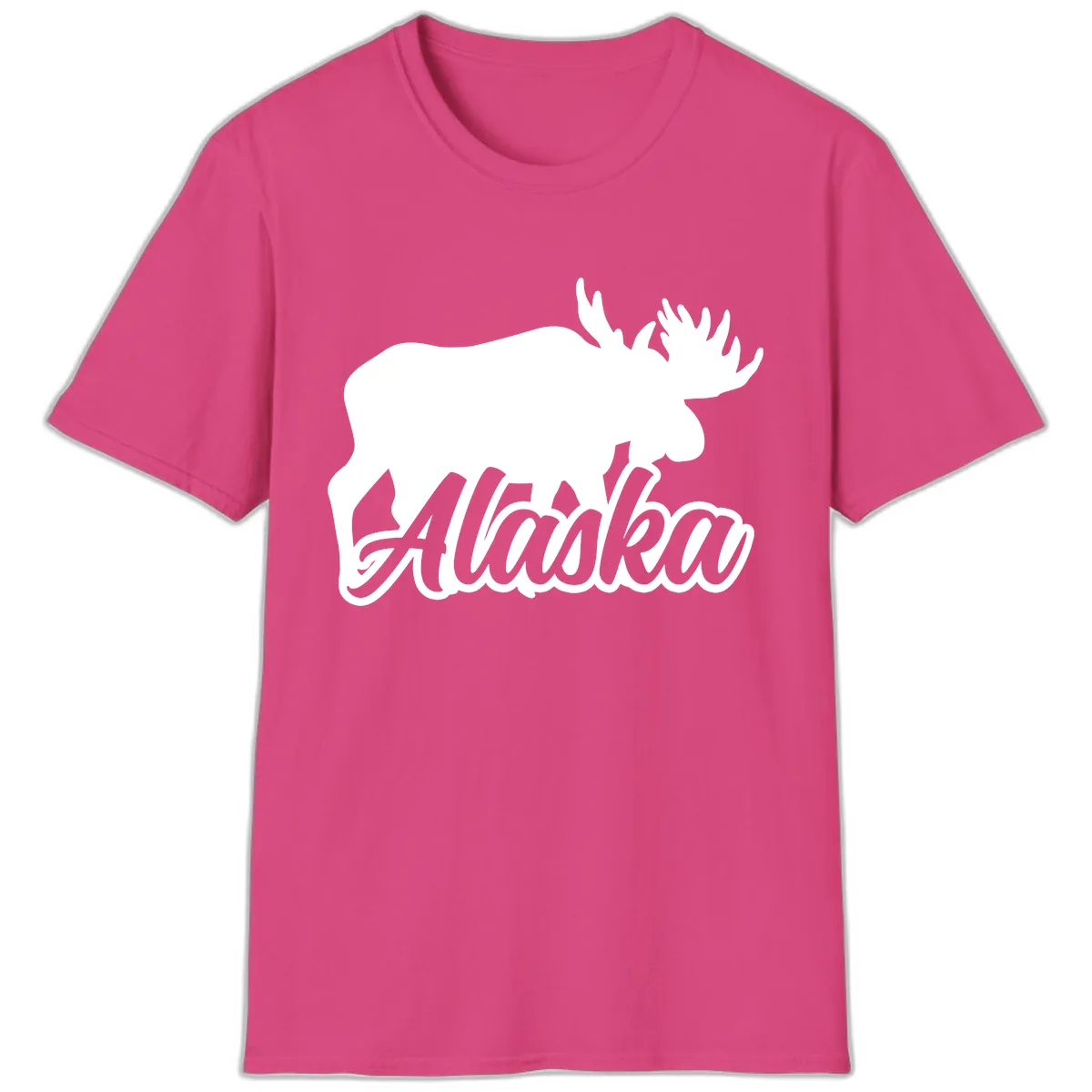 Moose Alaska Silhouette Design T-Shirt in Heliconia