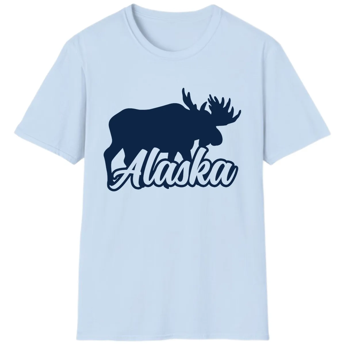 Moose Alaska Silhouette Design T-Shirt in Light Blue