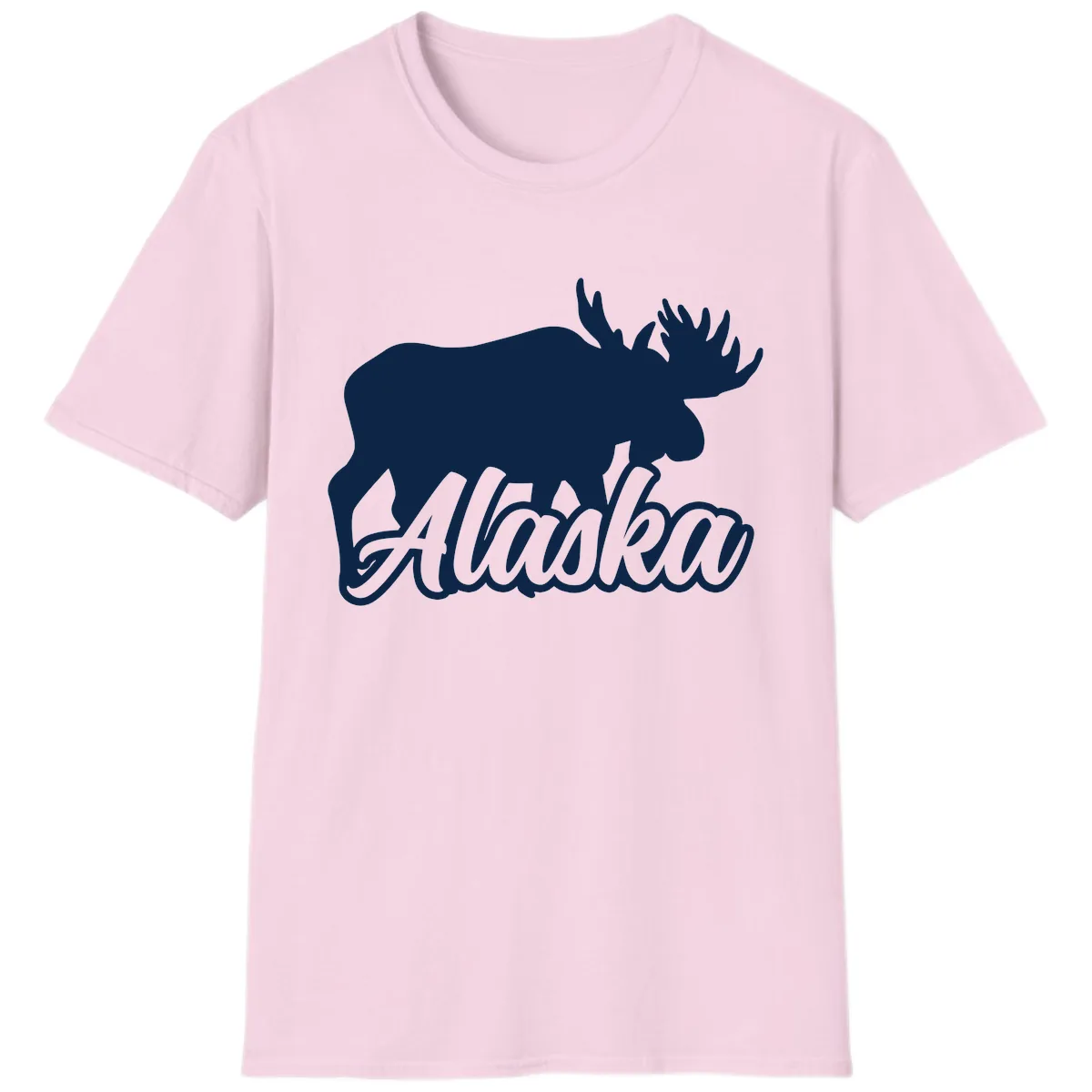 Moose Alaska Silhouette Design T-Shirt in Light Pink