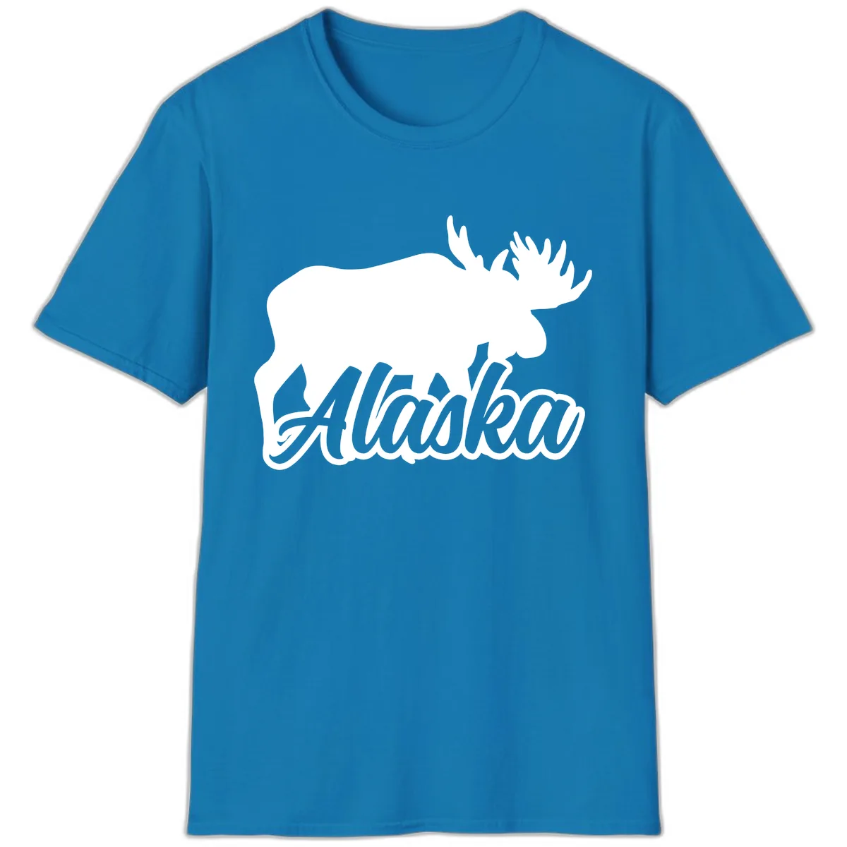 Moose Alaska Silhouette Design T-Shirt in Sapphire