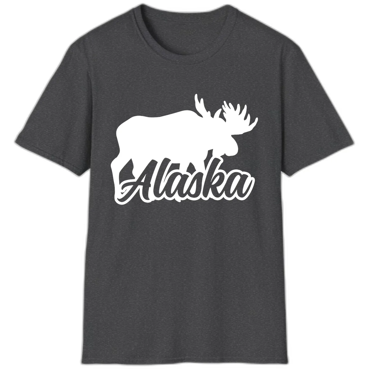 Moose Alaska Silhouette Design T-Shirt in Dark Heather