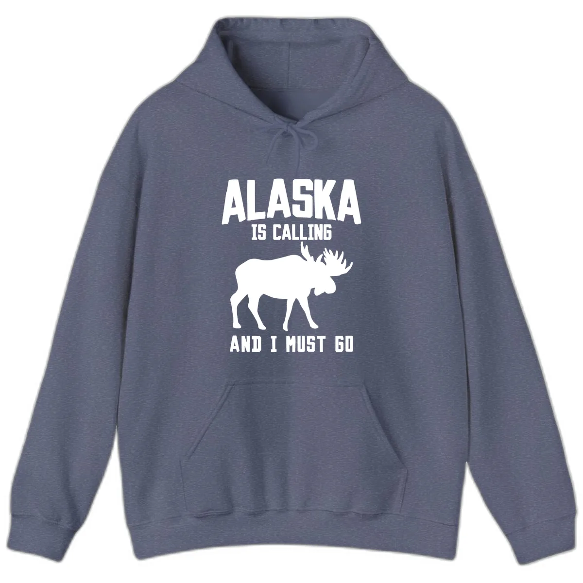 Alaska Is Calling Moose Hoodie in Heather Navy