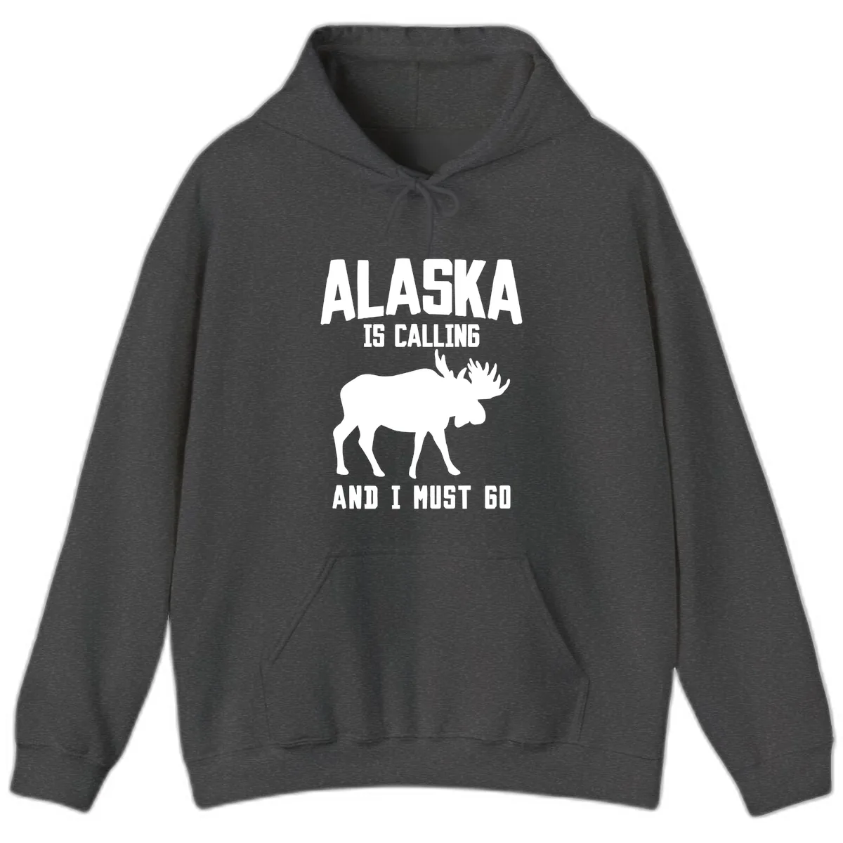Alaska Is Calling Moose Hoodie in Dark Heather