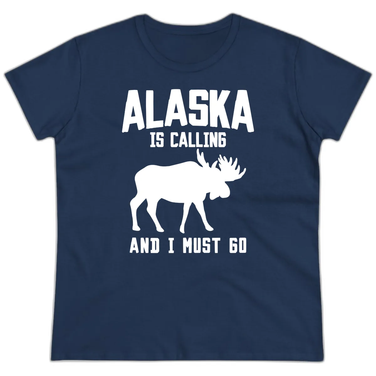 Alaska Is Calling Moose Ladies Tee in Navy