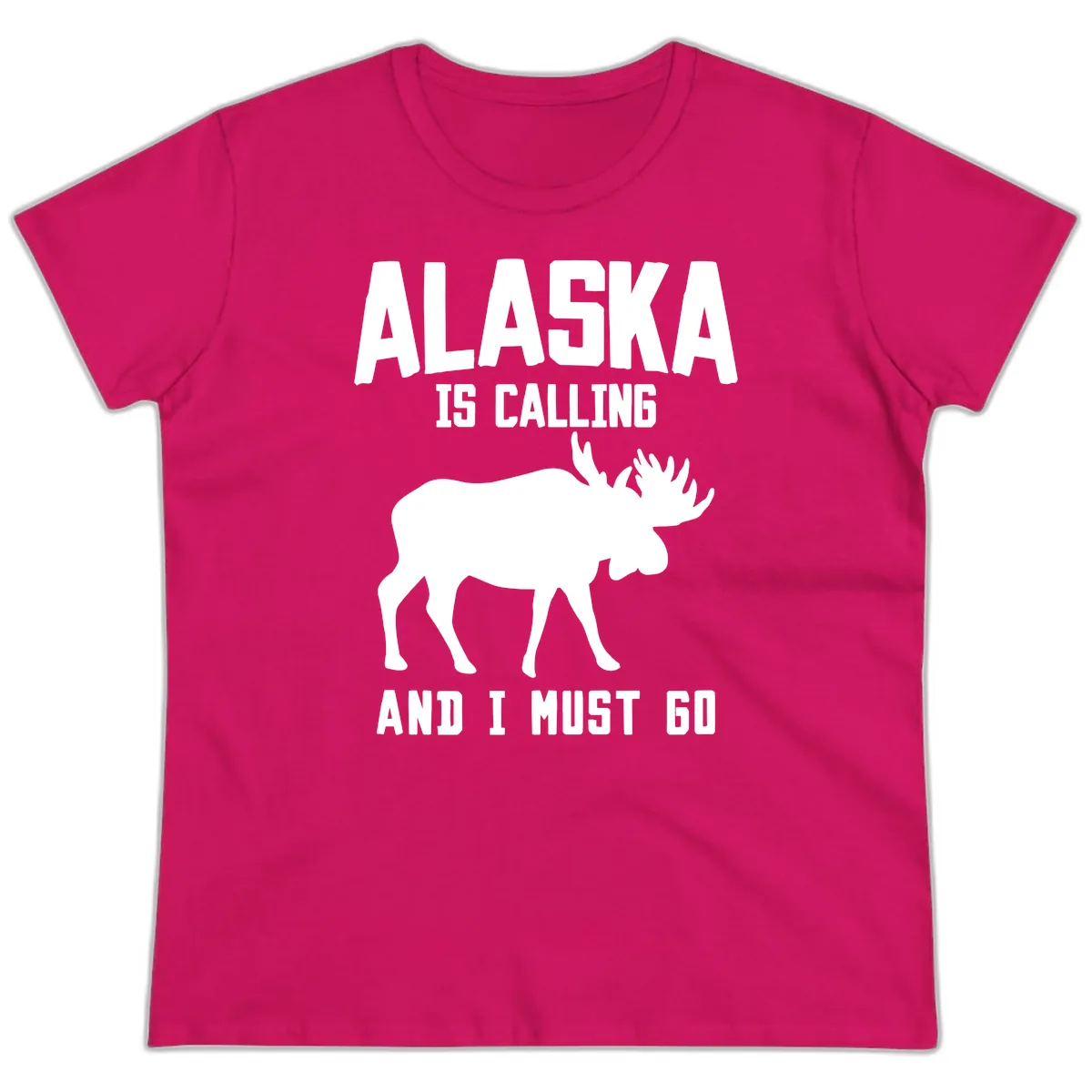 Alaska Is Calling Moose Ladies Tee in Heliconia