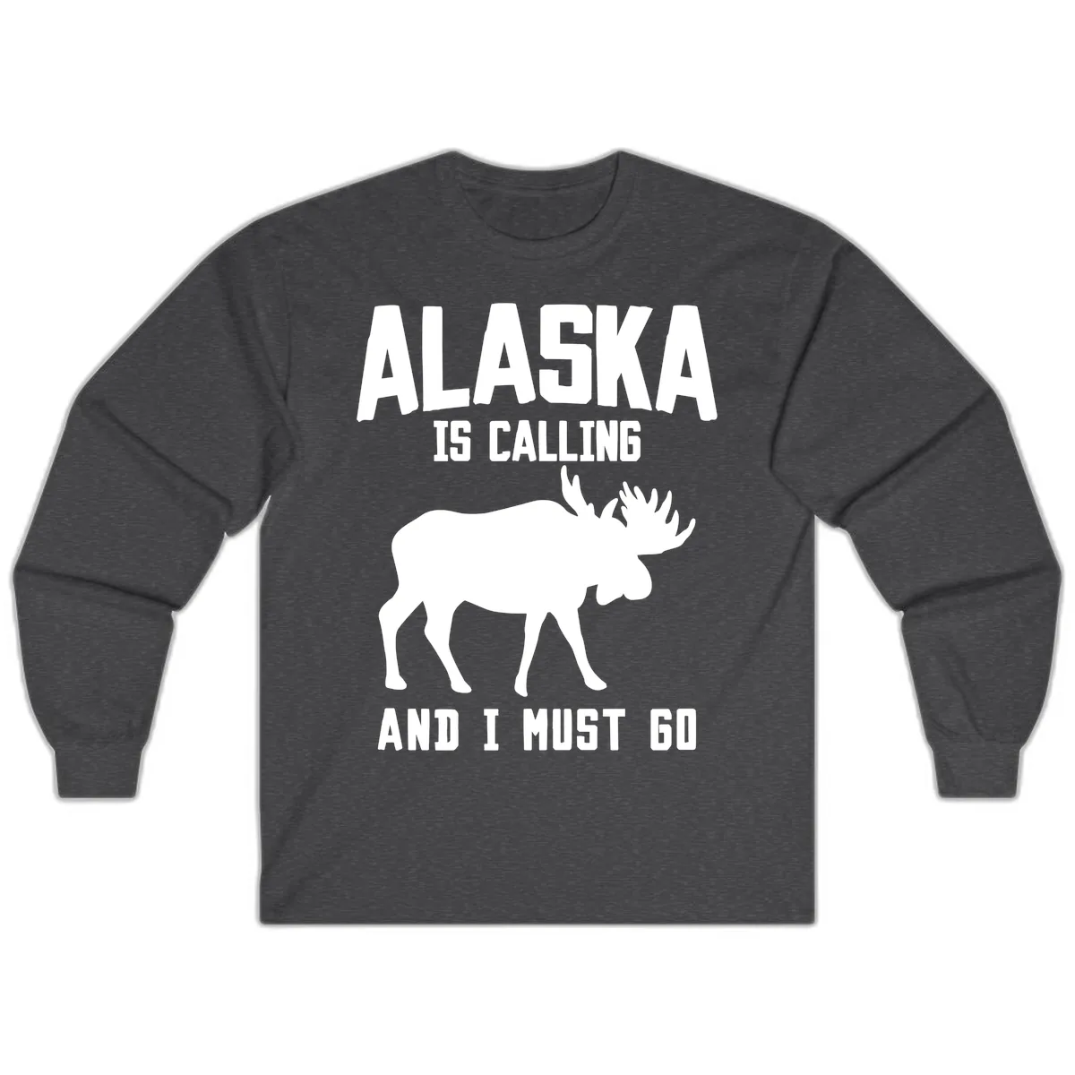 Alaska Is Calling Moose Long Sleeve in Dark Heather