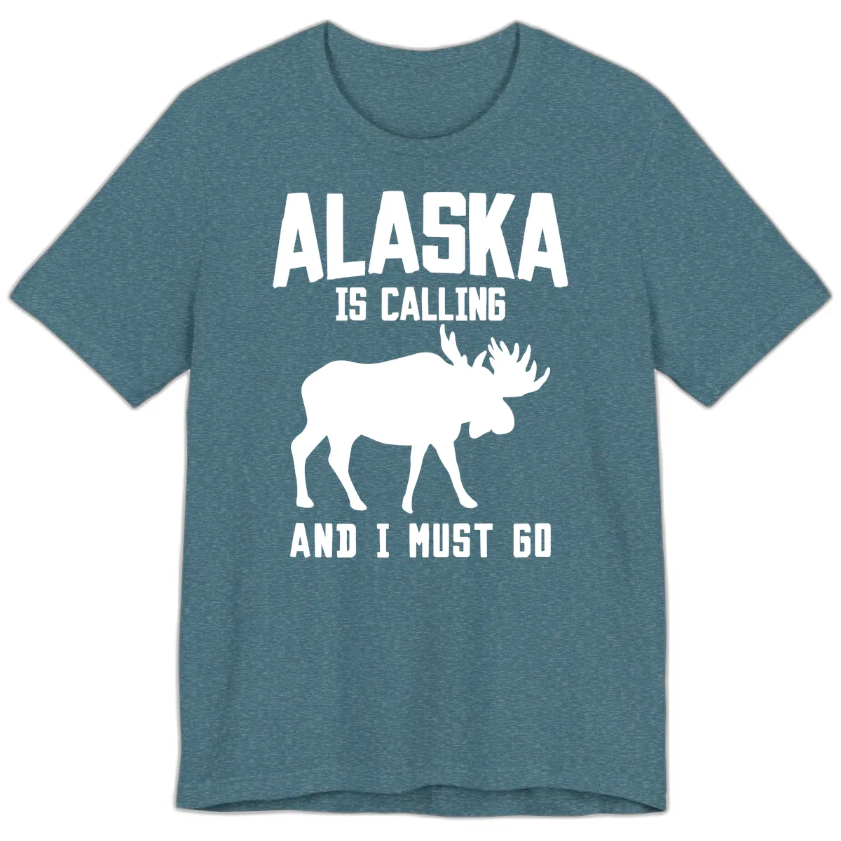 Alaska Is Calling Moose Premium T-Shirt in Heather Deep Teal