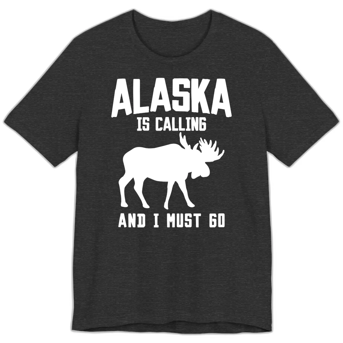 Alaska Is Calling Moose Premium T-Shirt in Dark Grey Heather